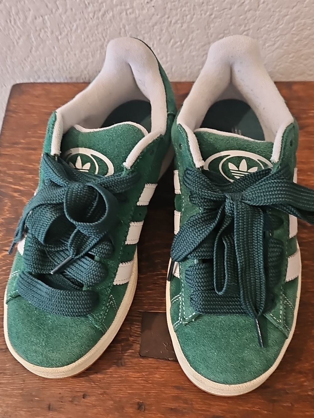 adidas Kids Green Suede Sneakers with White Stripes